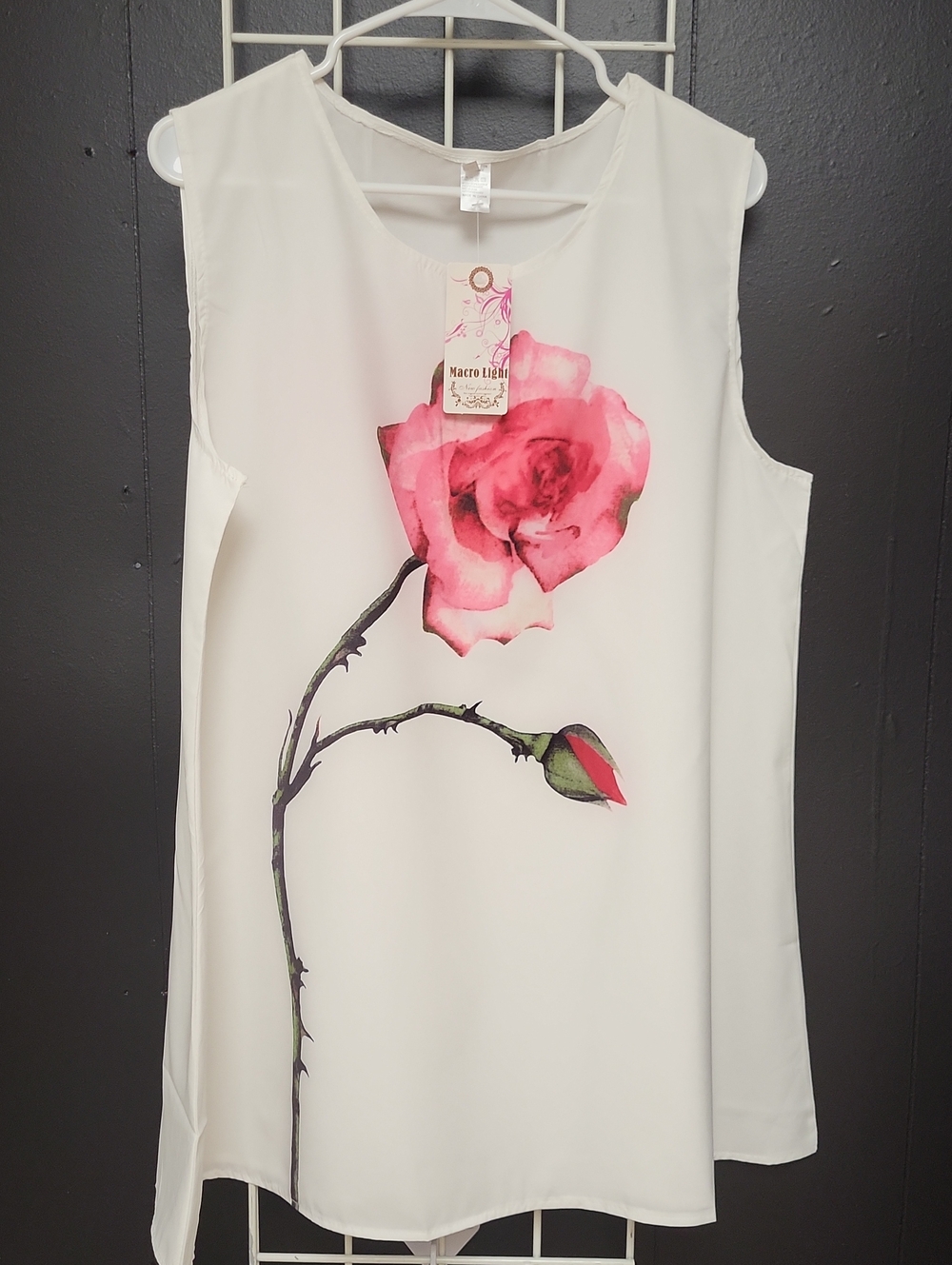 Nwt, White Sleeveless Blouse with Pink Rose Print